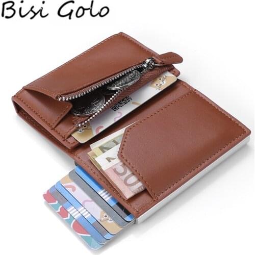 BISI GORO New Anti-theft Card Holder Men Women Smart Wallet Fashion PU Leather Coin Purses RFID Aluminum Box Slim Card Case 2020