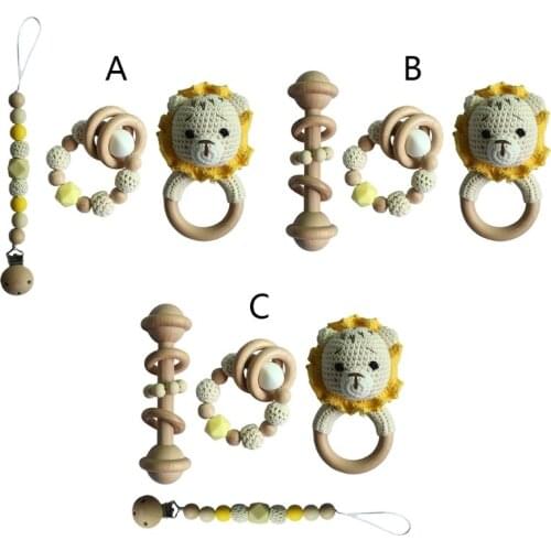 Baby Pacifier Clip Teething Bracelet Crochet Lion Soother Chain Rattle Teether X5XE