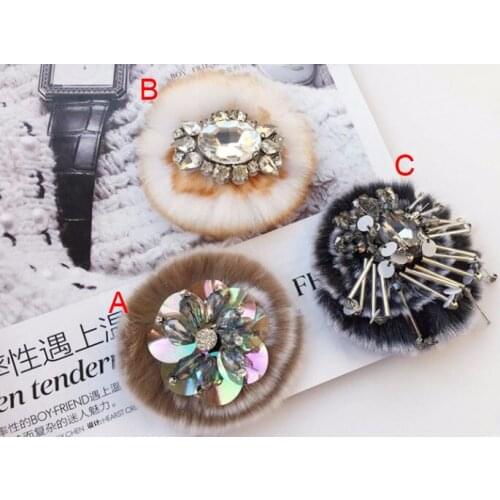 4pcs/lot 7cm 2.75" width fur sequins Rhinestones stones beads appliques patch brooches G48Z164O0908E