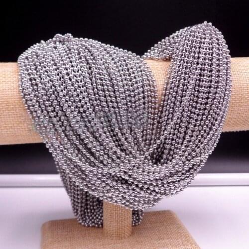 10/20/50/100pcs Wholesale Bulk Men Women Silver Color Stainless Steel Beads Ball Chain Necklace Jewelry 16-38"1.5/2/2.4/3/3.2mm