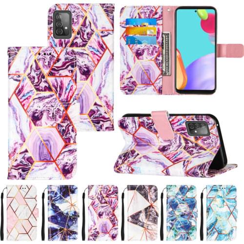 Case for Samsung Galaxy A52 A72 A32 A42 5G A12 A02 M02 Geometric Leather Flip Wallet Cover Marble Pattern Protection Phone Coque