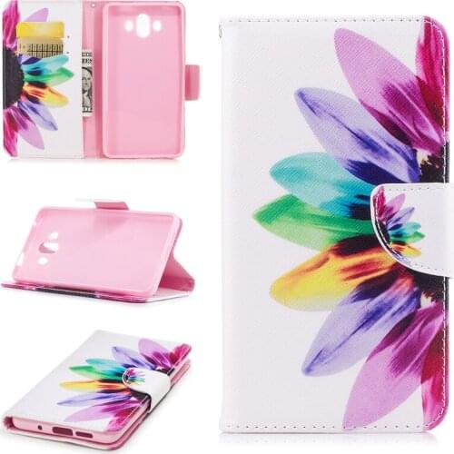 New Flip Colored Drawing PU Leather Cases with Kickstand for Huawei Mate 10 ALP-AL00 Mobile Phone Cases with Wallet Card Holder