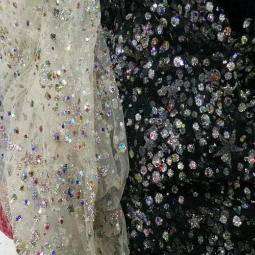 Black and White Sequin Lace Trim 2020 High quality Powder Mesh Net Yarn Lace Fabric For Sewing Dress By Meter