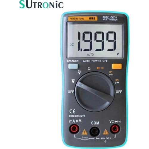 RM098 Auto Range Digital Multimeter Large Screen Backlight Buzzer Protection AC DC Ammeter Voltmeter Ohm Portable 2000 counts