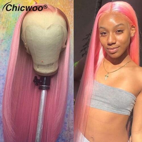 Long Straight Pink Colored Human Hair Wigs For Women Brazilian Remy Lace Front Wig With Baby Hair Pink Human Hair Wig Preplucked