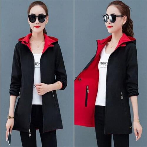 Double-sided Hood Jacket Coats Womens loose Oversized Trench Coat Detachable hat Outwear Tunic Coat Feminine casual Windbreaker