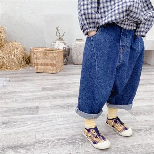 Toddler Girls Boys Jeans Korean Style Casual Loose Solid Wide Leg Denim Pants for Girl Boy Kids Autumn Unisex Childrens Jeans