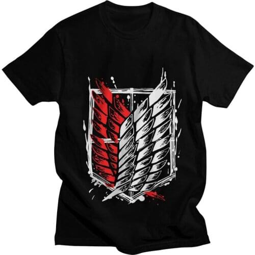 Attack On Titan T Shirt Short Sleeve Cotton Tshirt Men Classic T-shirt Printed Anime Manga Wings of Freedom Tee Slim Fit Clothes