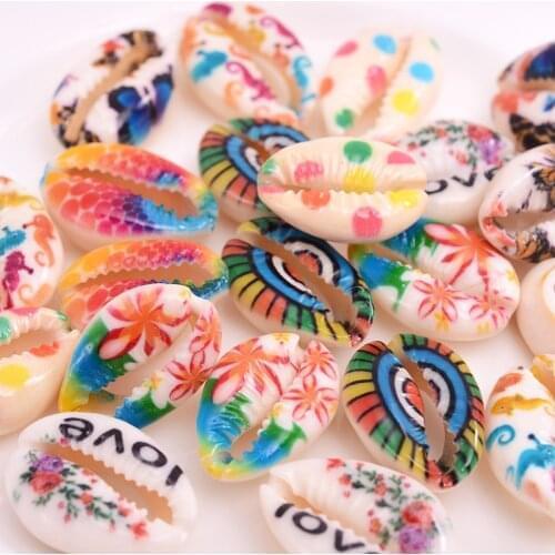 Cute Colorful Printing Flower Natural Shell Beads 10-40Pcs/pack Loose Spacer Beads For Jewelry Making DIY Necklace Bracelet