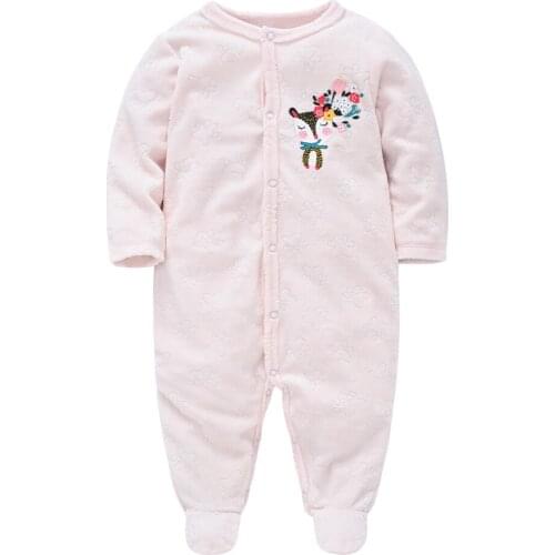 KAVKAS Onesie Baby Girl Rompers Winter Warm Boy Clothes Cartoon Print Newborn Long Sleeve Overalls Toddler Costume