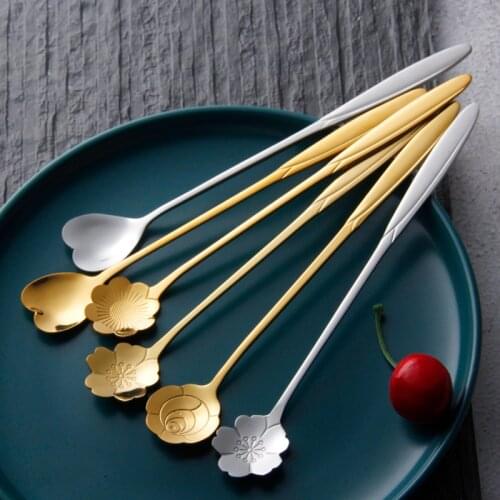 Coffee Spoon Creative Cute Stirring Spoon Long Handle Spoon Dessert Spoon Stainless Steel Small Spoon Cherry Blossom Spoon Stirr