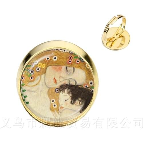 Mothers Day Rings Gustav Klimt The Kiss Art Jewelry Silver/Golder Plated 2 Color Adjustable Ring Gift For Friends