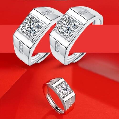 2021 New Luxury Rich Diamond Mens Ring S925 Silver Inlaid 1 Carat Moissan Diamond Open Ring Geometric Square Ring