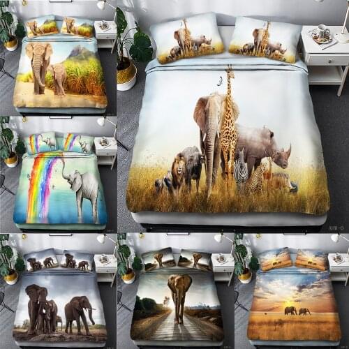 Grassland Animals Duvet Cover Set Twin Size Elephant Giraffe Bedding Set African Safari Animal Printed Comforter Cover For Kids