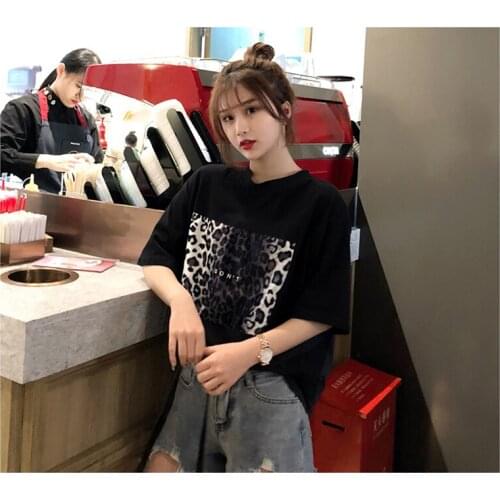 Summer New Harajuku Women Tshirt Korean Clothes Ulzzang Black T Shirt Loose White Top Tees Vintage Design Leopard Print T-shirts