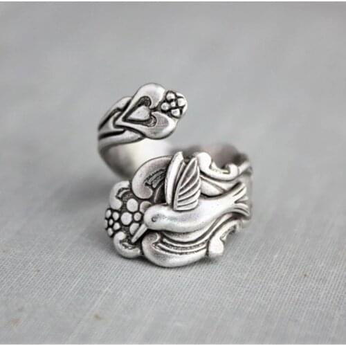 Fashion Style Women Rings Silver Color Plated Hummingbird Spoon Bird Ring Open Adjustable Party Jewelry