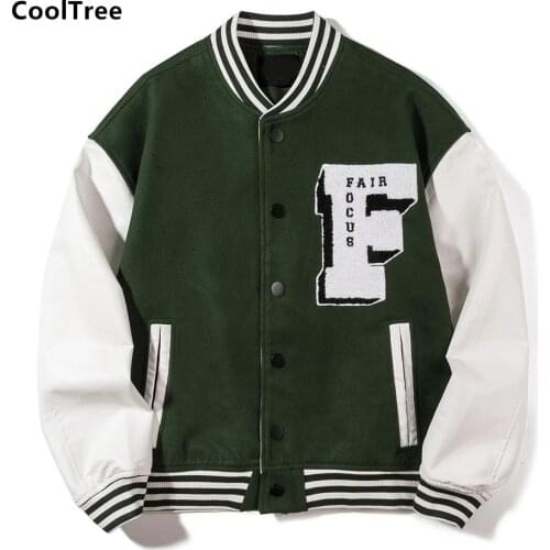 CoolTree Men Baseball Jackets Spring Autumn Embroidery Patchwork Bomber Coat Male High Street Hip Hop Streetwear Loose Outerwear