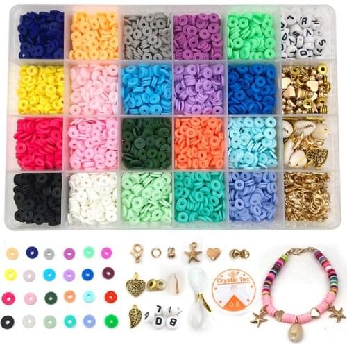 24 Color Flat Round Ceramic Sheet Beads Bead Kit for Jewelry to Make DIY Bracelets and Earrings Set