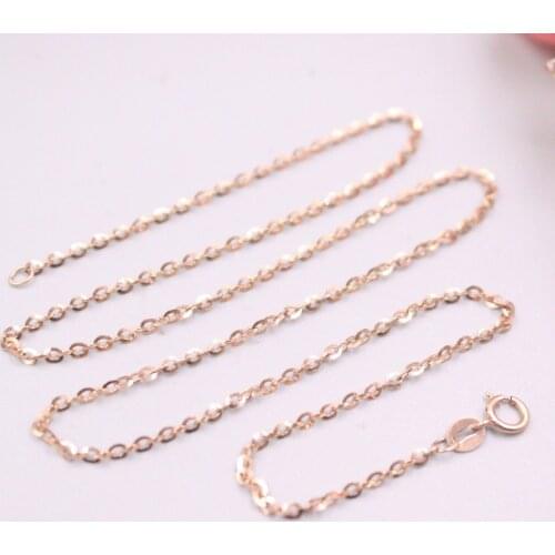 Real 18K Rose Gold Chain For Women Female 1.8mm Shine Real Gold Rolo Chain Necklace 40cm Length Au750