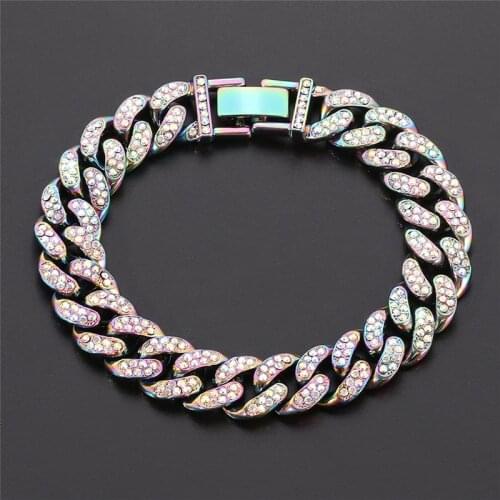 2021 New Fashion Street Hip-Hop Rock Jewerly Quenched Full Miami Curb Cuban Chain Bracelet CZ Bling Rapper Hip Hop Jewelry