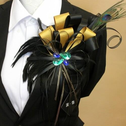 New Free Shipping male woman luxury mens Rhinestone wings withbadgesorepaulets stage golden tassels brooch feather presided