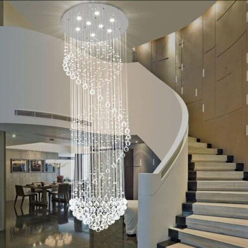 Long Crystal Chandelier Lighting Luxury Lamp Modern Large LED Staircase Light Ball Cristal Lustre Fixtures For Living Room Lobby