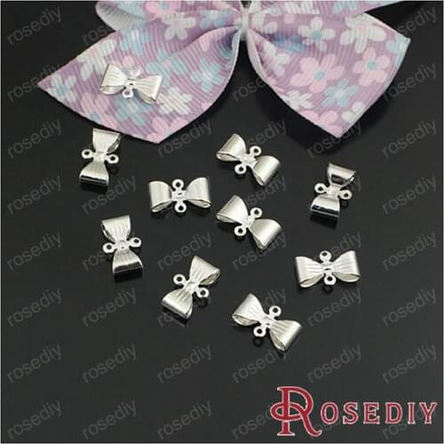 Wholesale 12*7mm Silver color Bow Copper Connectors Diy Jewelry Findings Accessories 50 pieces(JM5215)