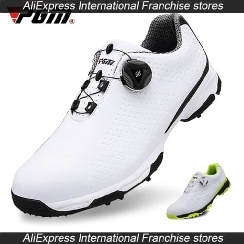 Microfiber Leather PGM Sneakers Sports Golf Shoes Men Waterproof Non-slip Breathable Patent Rotating Knobs Buckle Shoelaces