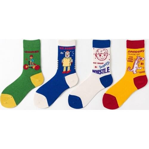 PEONFLY Fashion Cute Creative Dinosaur Robot Pattern Cotton Women Socks Top Quality Cartoon Funny Monster Socks Lovely Socks