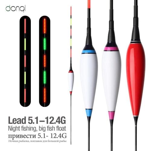 DONQL 1Pcs Fishing Float Electronic Light Stick Night Glowing Flotador Thick Tail Bobber Luminous Fishing Tackle +2Battery Float