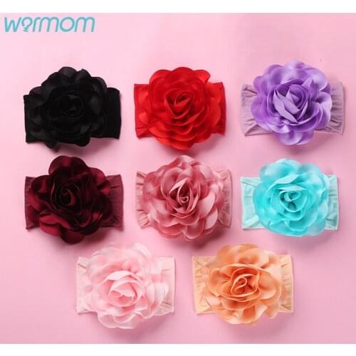 Warmom Big Flowers Headband Soft Nylon Baby Girl Headband Flower Head Wrap Elastic Turban for kids Lovely Baby Hair Accessories