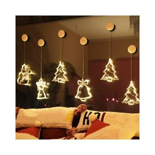Holiday Night Lamp Christmas Bell Lights Battery Power Santa Claus Bell Elk Snowflake Led Sign for Window Decorative
