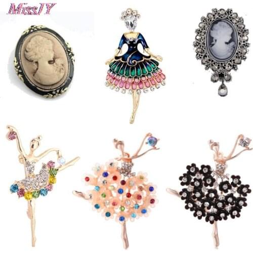 Factory Direct Sale Ballet Dancing Girl Elegant Queen Shinning Crystal Glass Brooches for Woman in assorted designs