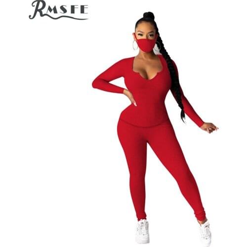 RMSFE 2020 WomenEnergetic Tight Running Sports Sportswear 2 Piece Set Women Full Sleeve Top Full Pant V-neck Solid Sets
