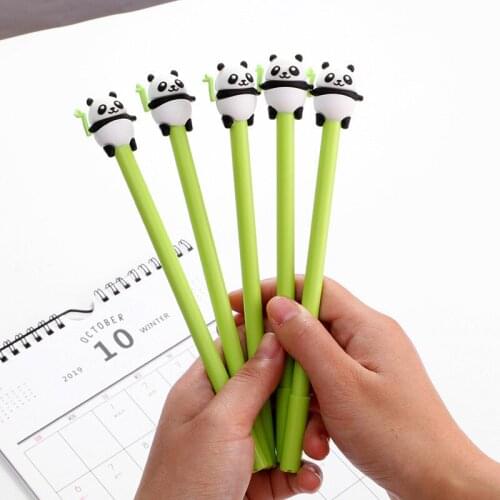 24 PCs Cute Cartoon Panda Stationery Neutral Pen Creative Plastic Fountain Black Pen Student Supplies kawaii school supplies