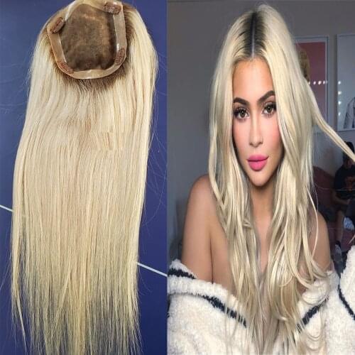 Silk Base Ombre Blonde Jewish Hair Toppers For Women Wig Women Toupee European Remy Hair Mono Lace Front Top Piece