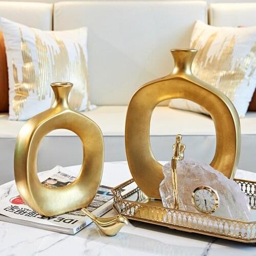 Modern Art Plant Vase Table Nordic Creative Ceramic Luxury Aesthetic Golden Vase Bathroom Decoration Maison Home Decor DG50HP