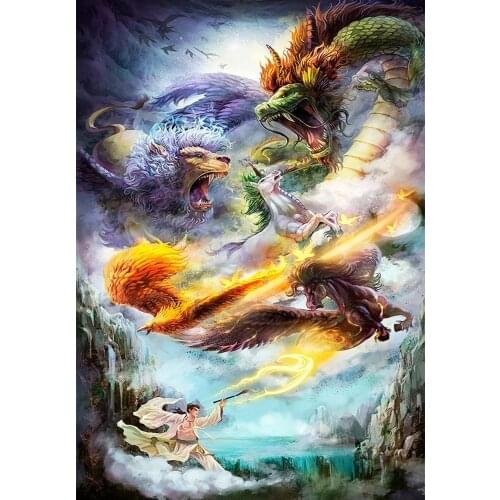 Modern Style Animal Diy Animal Winged Dragon Sculpture Decoration Painting Square Diamond Round Diamond Painting