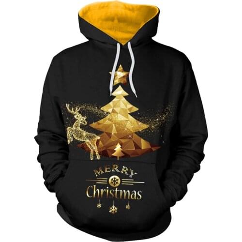 [EL BARCO] 3D Christmas Pattern Print Men Women Hoodies Sweatshirt Autumn Cotton Funny Long Black Female Pullover Slim Outwear