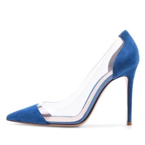 Customized Blue Suede Cap Toe Pump Shoes Women Thin Heels Patchwork Pointed Toe Ladies Shoes Bride Slip-on Rome Banquet Shoes