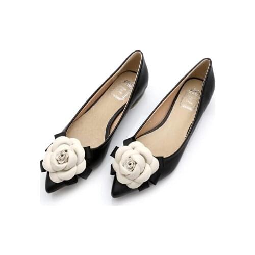 Flowers Flats Liner Genuine Leather 2019 New Pointed Toe Flat Shoes Single Shoes Female Autumn Scarpe Donna