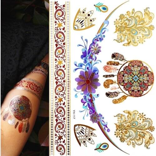Temporary Tattoos, Henna Tattoo Flash Metallic Silver Tattoo Festival Gold Tatoos,Boho Body Tattoos for Women Kids