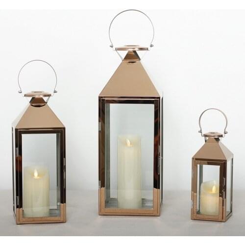 Tall Rose Gold Candle Holders Iron Lantern Candlestick Decor Outdoor Silver Stainless Steel Romantic Wind Lamp Bougeoir