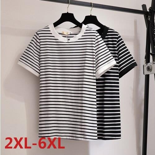 Plus Size 6XL O-Neck Short Sleeve Stripe Print Summer Women T shirt Cotton Female Loose Casual Large T-shirt Top Tees