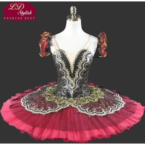 Women Red Gold Professional Tutu For Girls Pancake Red Performance Tutu Ballet Kids Ballet Tutu Child LD0014