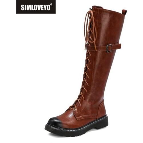 2021 New Brand Designer Lock Boots Women Retro Style Zipper Strap Knee High Autumn Winter Shoes Ladies Big Size 43 Tall S2369