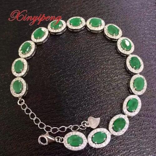 925 sterling silver with 100% natural emerald bracelet women with Luxury and generous A wedding gift