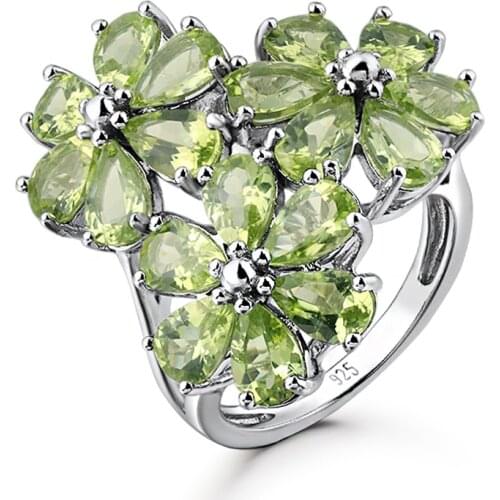 GZ ZONGFA Natural Peridot Gemstone Fashion Custome Ring 925 Sterling Silver Flower Women Rings Jewelry