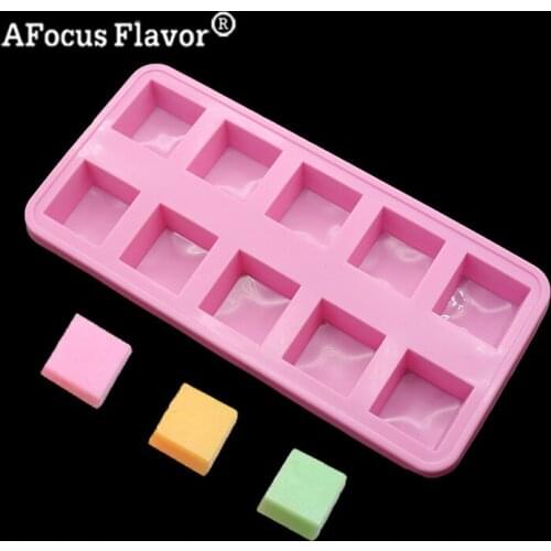 1 Pc 10 Holes Square Handmade Soap Silicone Mold Decorative Kitchen Making A Cake Baked Chocolate Fudge Food Forming Stencil