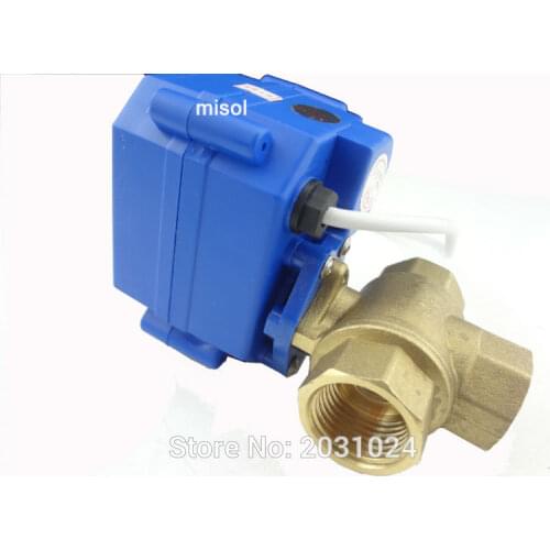 Free Shipping 1 pcs of 3 way motorized ball valve DN15 (reduce port), electric ball valve( L Port), motorized valve